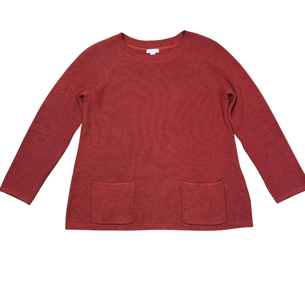 J.Jill Knit Crew Neck Sweater with Pockets PS Salmon Minimalist Textured